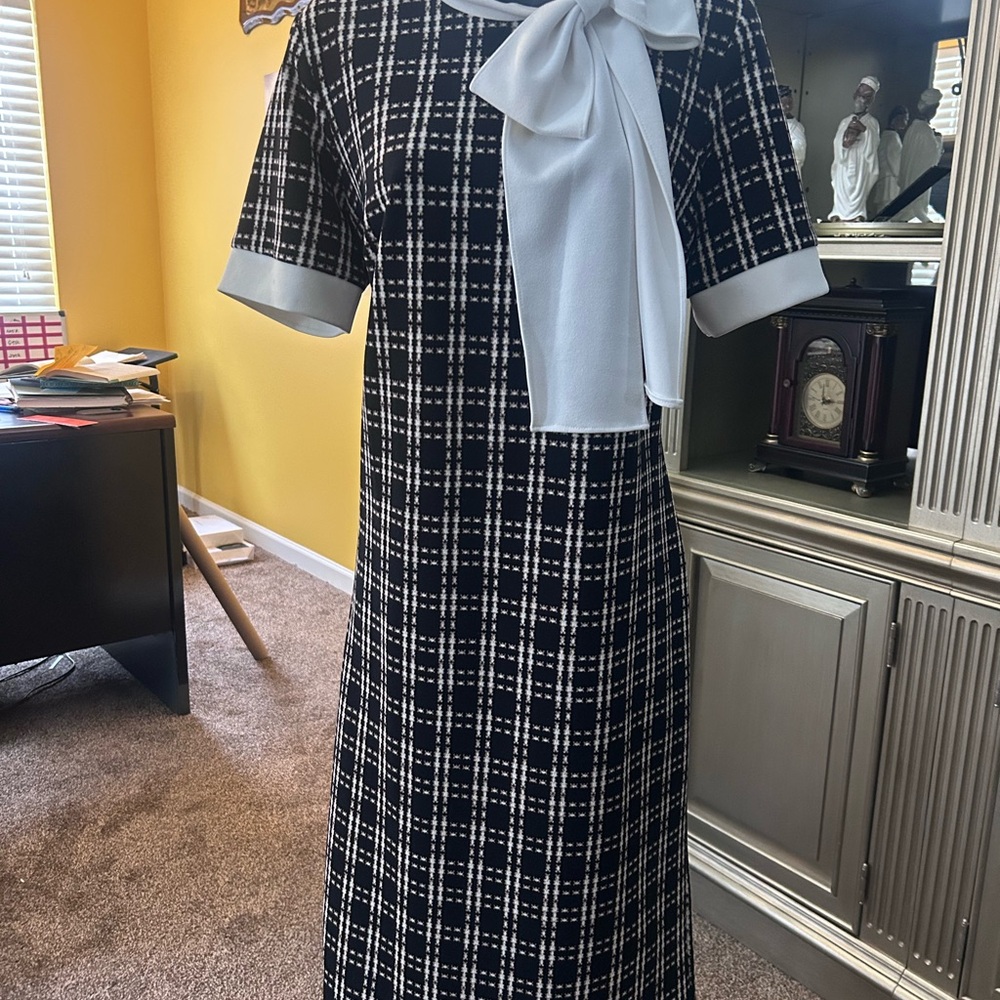 Black & White Plaid Bow Neck Dress by Shelby & Palmer size 12